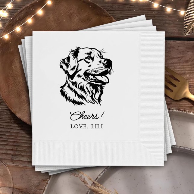 Golden Retriever Dog Personalised Cheers Napkin (Creator Uploaded)