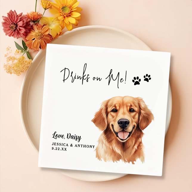 Golden Retriever Dog Personalised Drinks On Me Napkin (Creator Uploaded)