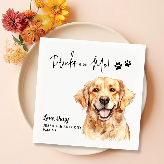 Golden Retriever Dog Personalised Drinks On Me Napkin (Creator Uploaded)