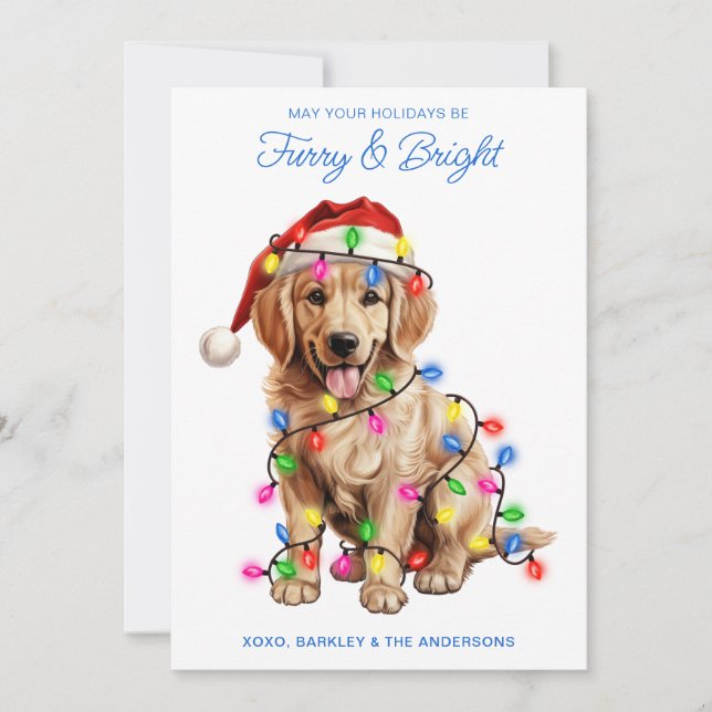 Golden Retriever Dog Personalised Furry & Bright  Holiday Card (Front)