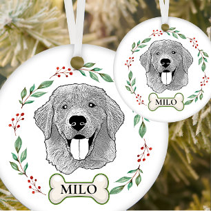 Golden Retriever Dog Personalised Hand Drawing Ceramic Tree Decoration