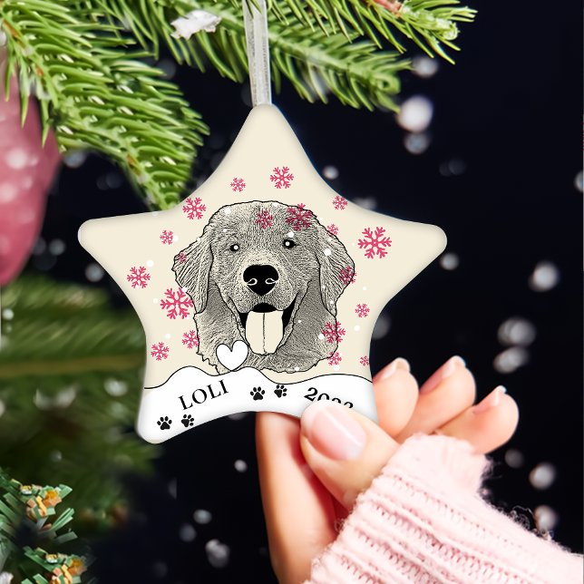 Golden Retriever Dog Personalised Hand Drawing Ceramic Tree Decoration (Creator Uploaded)