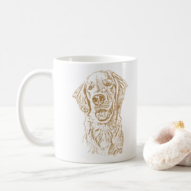 Golden Retriever Dog Personalised Hand Drawing Coffee Mug (With Donut)
