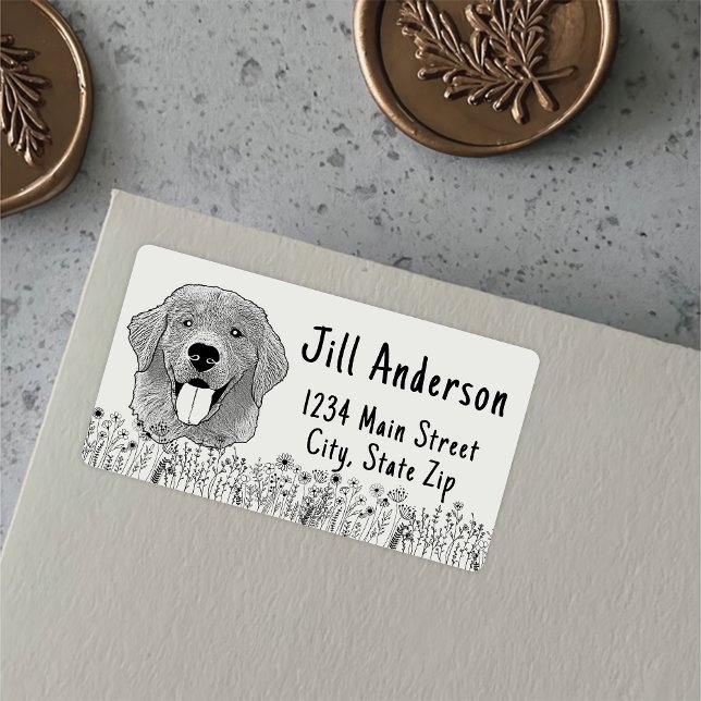 Golden Retriever Dog Personalised Hand Drawing Label (Creator Uploaded)