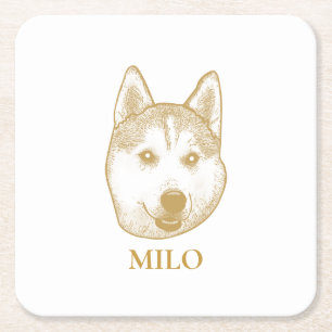 Golden Retriever Dog personalised Hand Drawing Square Paper Coaster