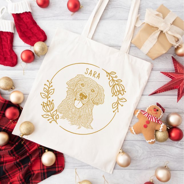 Golden Retriever Dog Personalised Hand Drawing Tote Bag (Creator Uploaded)