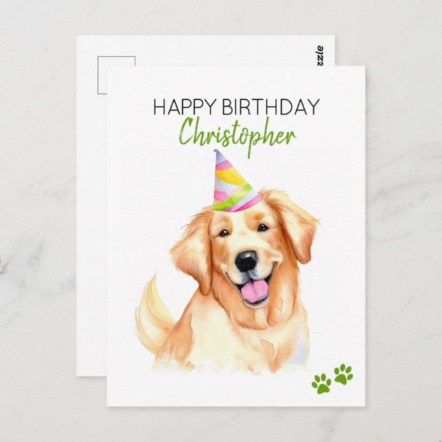 Golden Retriever Dog Personalised Happy Birthday  Postcard (Front/Back)