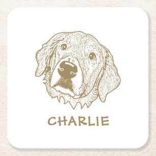 Golden Retriever Dog Personalised Square Paper Coaster
