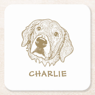 Golden Retriever Dog Personalised Square Paper Coaster