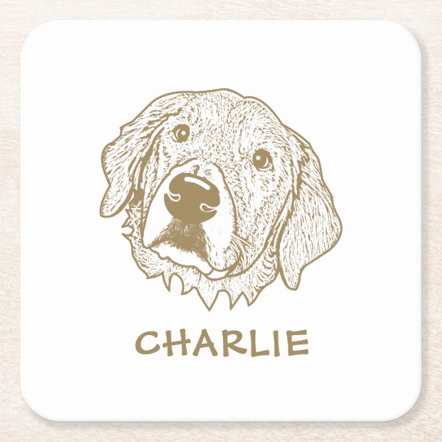Golden Retriever Dog Personalised Square Paper Coaster (Front)