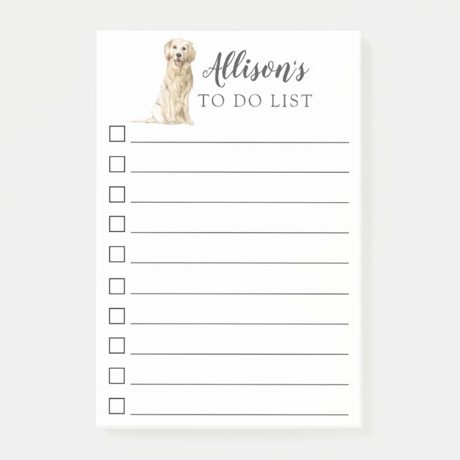 Golden Retriever Dog Personalised To Do List Post-it Notes (Front)