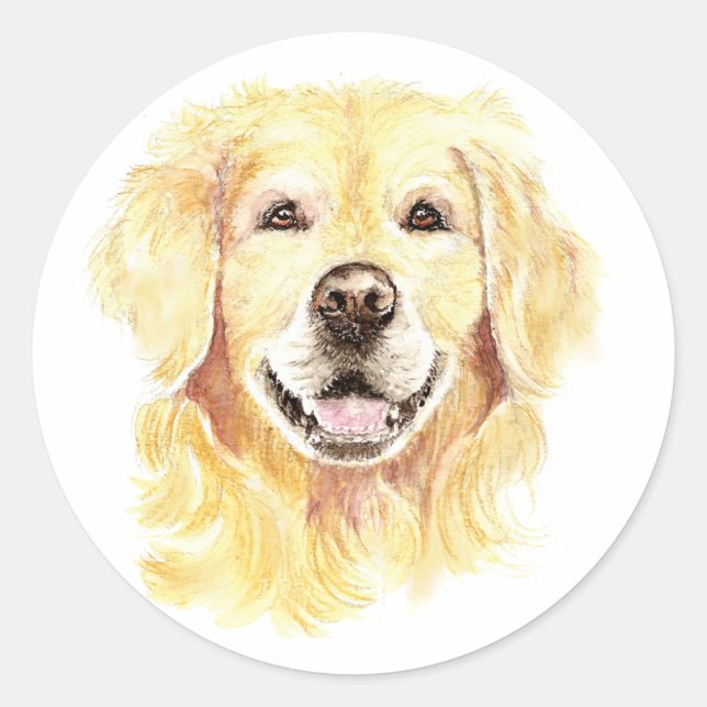 Golden Retriever Dog Pet Animal watercolor Classic Round Sticker (Front)