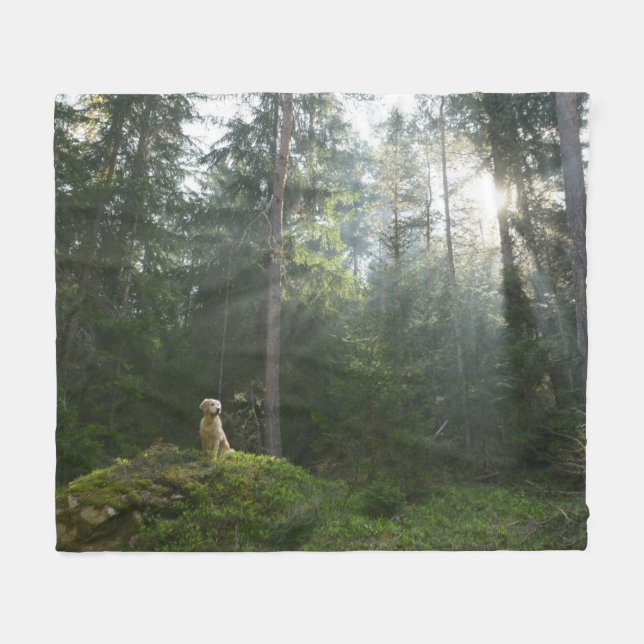 Golden Retriever Dog | Pine Woodland Fleece Blanket (Front (Horizontal))