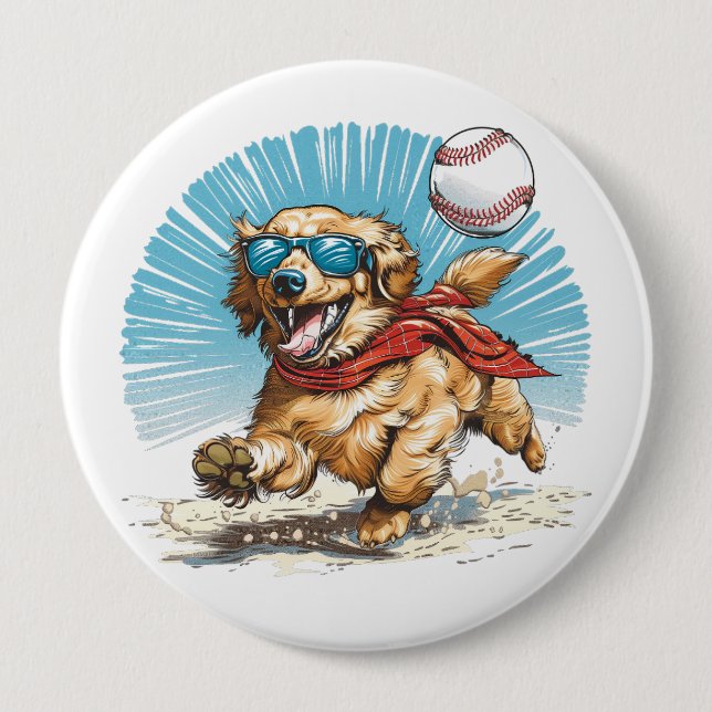 Golden Retriever Dog Playing Baseball 10 Cm Round Badge (Front)