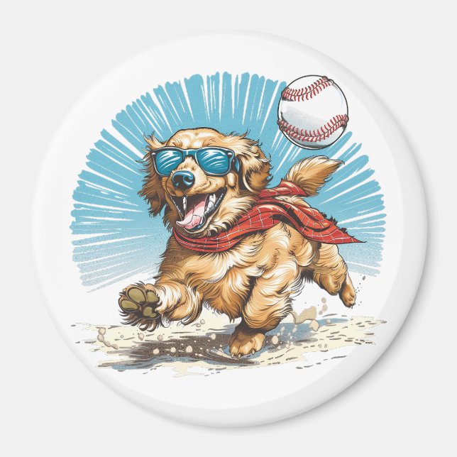 Golden Retriever Dog Playing Baseball Magnet (Front)
