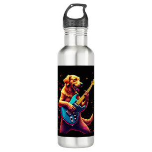 Golden Retriever dog Playing Electric Guitar Rock  710 Ml Water Bottle