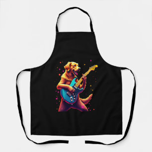 Golden Retriever dog Playing Electric Guitar Rock Apron
