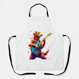 Golden Retriever dog Playing Electric Guitar Rock  Apron
