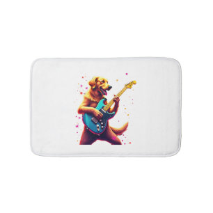 Golden Retriever dog Playing Electric Guitar Rock Bath Mat