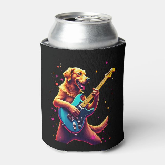 Golden Retriever dog Playing Electric Guitar Rock  Can Cooler (Can Front)