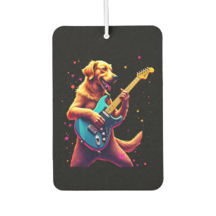 Golden Retriever dog Playing Electric Guitar Rock  Car Air Freshener