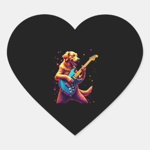 Golden Retriever dog Playing Electric Guitar Rock  Heart Sticker