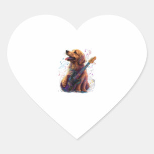 Golden Retriever dog Playing Electric Guitar Rock Heart Sticker