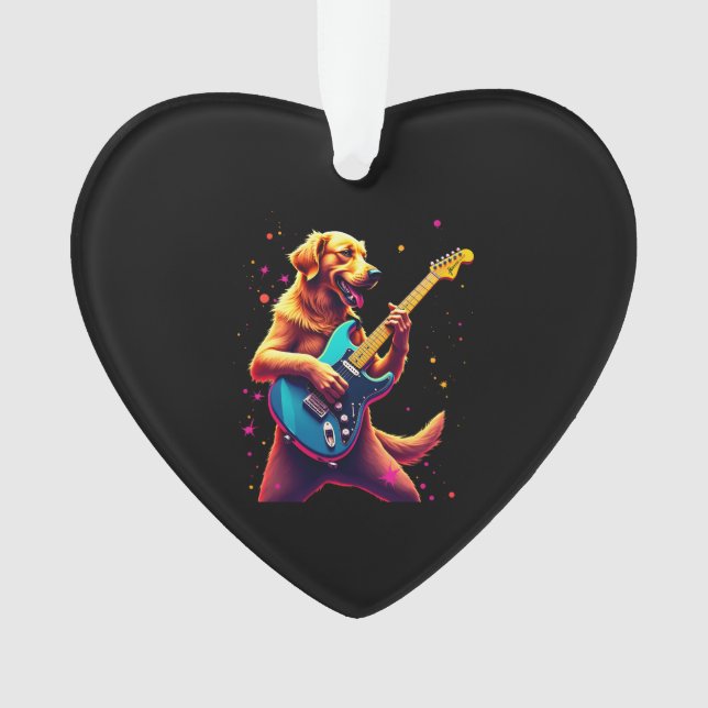 Golden Retriever dog Playing Electric Guitar Rock  Ornament (Front)