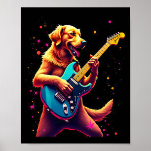 Golden Retriever dog Playing Electric Guitar Rock Poster