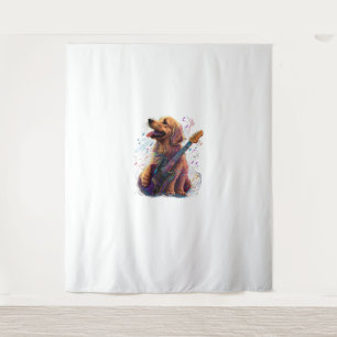 Golden Retriever dog Playing Electric Guitar Rock Tapestry