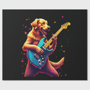 Golden Retriever dog Playing Electric Guitar Rock  Wrapping Paper