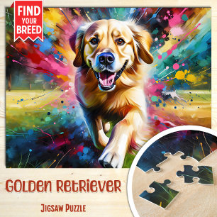 Golden Retriever Dog Portrait Acrylic Art Print Jigsaw Puzzle