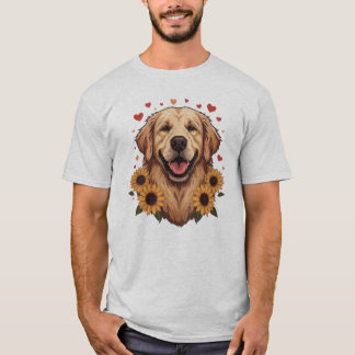  Golden Retriever Dog Portrait Floral Heart Dog Lo T-Shirt