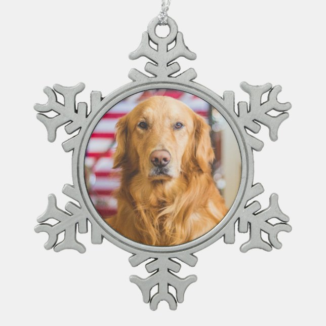 Golden Retriever dog portrait Snowflake Pewter Christmas Ornament (Front)