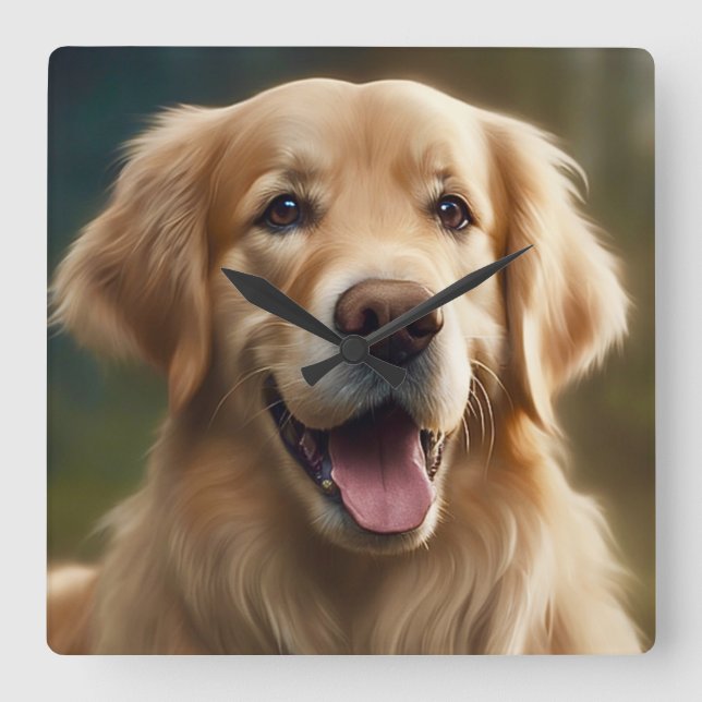 Golden Retriever Dog Portrait  Square Wall Clock (Front)