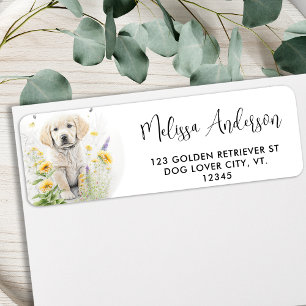 Golden Retriever Dog Puppy Flowers Return Address