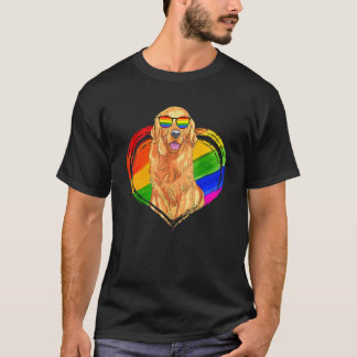 Golden Retriever Dog Rainbow Heart Pet Gay Pride T-Shirt