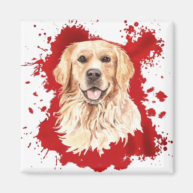 Golden Retriever Dog Red Abstract Magnet (Front)