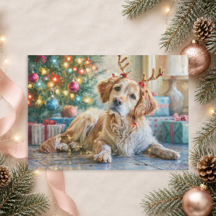 Golden Retriever Dog Reindeer Antlers Christmas Holiday Card