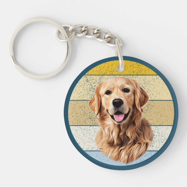 Golden Retriever Dog Retro Background Keychain (Front)