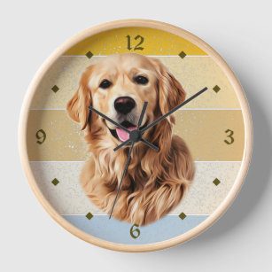 Golden Retriever Dog Retro Sunset Clock