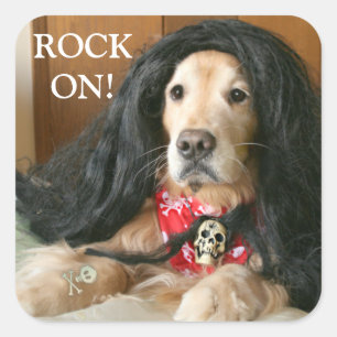 Golden Retriever Dog Rock On Halloween Costume Square Sticker