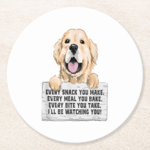 Golden Retriever Dog Round Paper Coaster