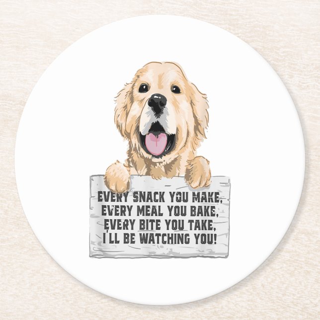 Golden Retriever Dog Round Paper Coaster (Front)