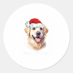 Golden Retriever Dog Santa Christmas Lights Xmas B Classic Round Sticker