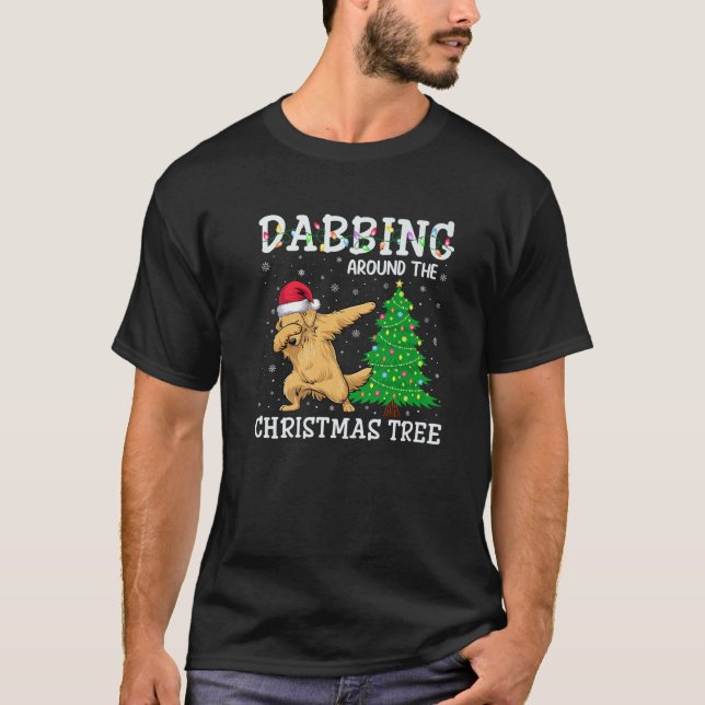 Golden Retriever Dog Santa Hat Dabbing Around the  T-Shirt (Front)