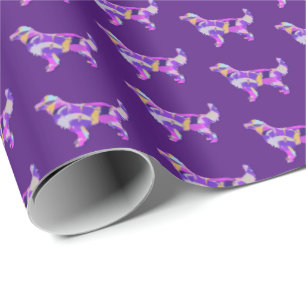 Golden Retriever Dog Silhouette Colourful Purple Wrapping Paper