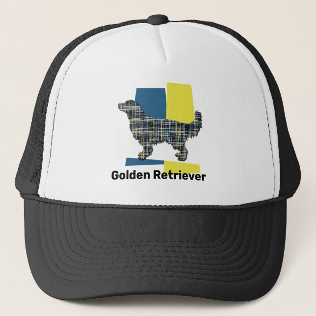Golden Retriever Dog Silhouette Dog Tricolour Grid Trucker Hat (Front)