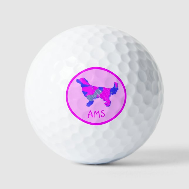 Golden Retriever Dog Silhouette Hot Pink & Blue Golf Balls (Front)