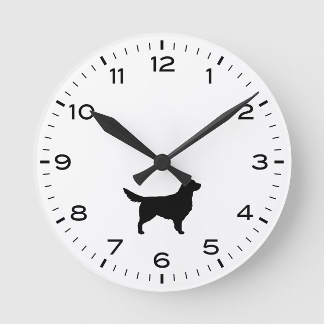 Golden Retriever Dog Silhouette Round Clock (Front)